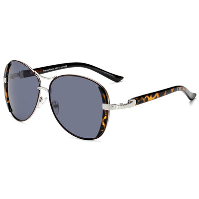 Women's large frame fashionable sunglasses with gradient gray lenses, silver-tone metal frames, and white arms. - Image 6