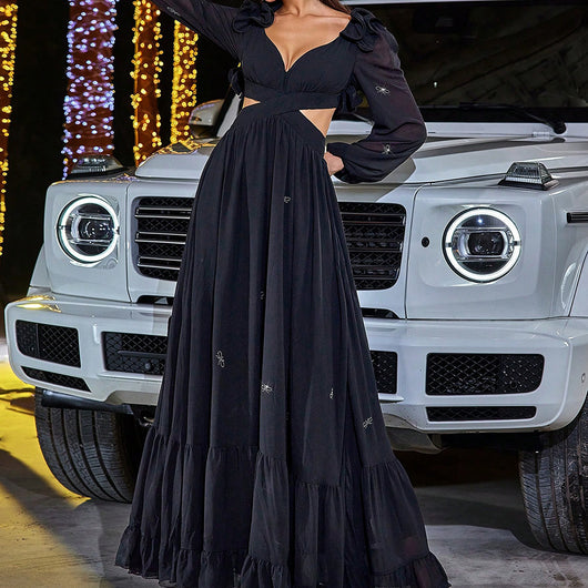 Vestido de Fiesta Elegante con Detalle de Gasa y Vuelo Amplio Talla Grande - Image 8