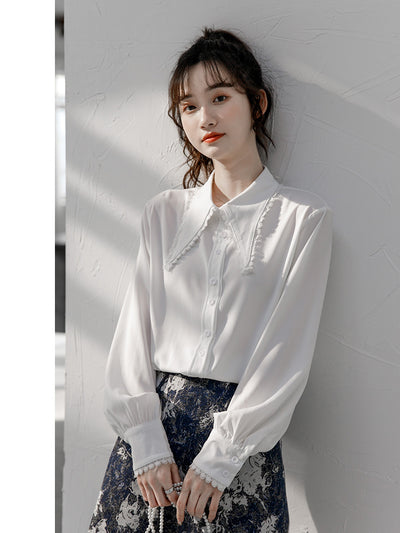 Blusa Blanca Suelta de Chifón Manga Larga para Mujer - Image 7
