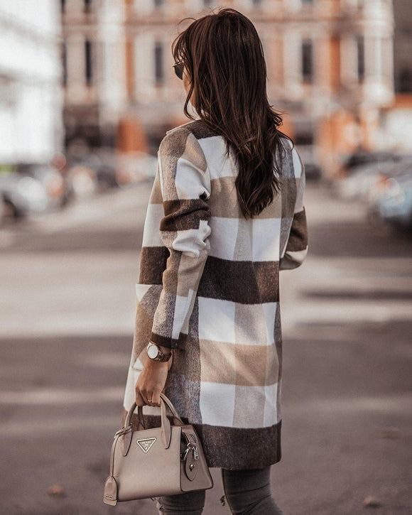Abrigo de Lana con Estampado de Botones para Otoño e Invierno