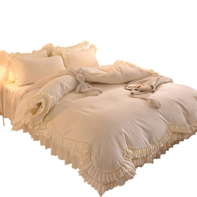 Juego de Cama Lujo Nude Princesa Durmiente con Encaje Floral - Juego de 4 Piezas