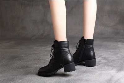 Botas Cortas de Cuero y Terciopelo Estilo Británico con Tacón Grueso - Image 11