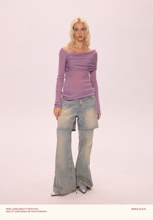 Suéter Morado Asimétrico de Lana - Ajuste Slim Manga Larga - Image 4