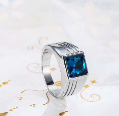 Anillo de Compromiso y Boda para Hombre con Zafiro Azul Elegante - Image 4