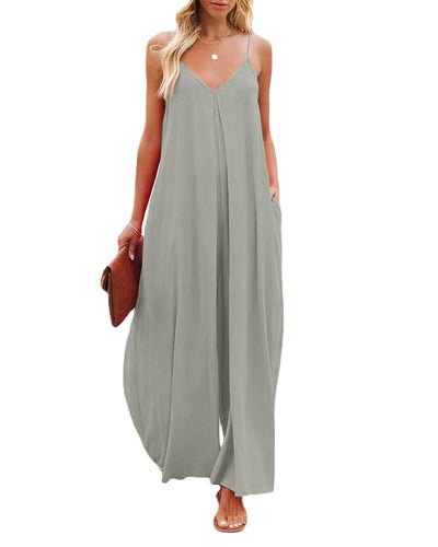 Jumpsuit Ancho de Tiro Bajo con Bolsillos - Diseño Sólido y Casual - Image 3