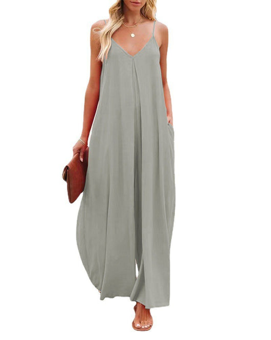Jumpsuit Ancho de Tiro Bajo con Bolsillos - Diseño Sólido y Casual - Image 3