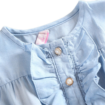 Vestido Infantil sin Mangas de Denim con Estampado Floral - Image 3