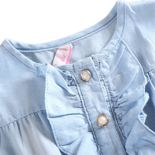 Vestido Infantil sin Mangas de Denim con Estampado Floral - Image 3