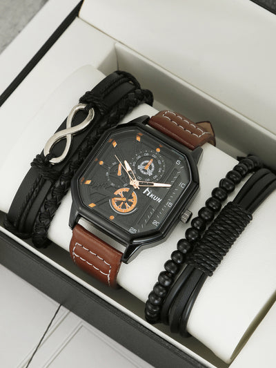 Reloj Casual para Hombre con Doble Capa y Esfera Cuadrada - Image 4