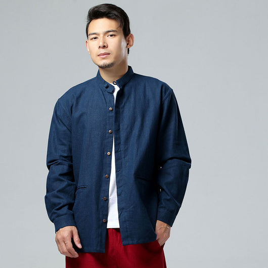 Camisa Suelta de Manga Larga con Cuello Alzado para Hombre - Image 15