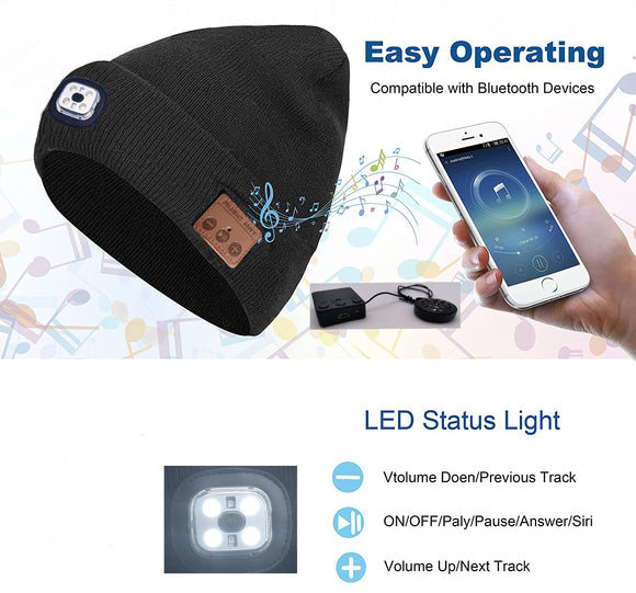 Gorro Tejido Bluetooth con Luz LED para Correr y Pescar de Noche