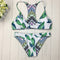 Bikini Brasileño Verde Reversible para Mujer - Traje de Baño Halter Doble Estampado