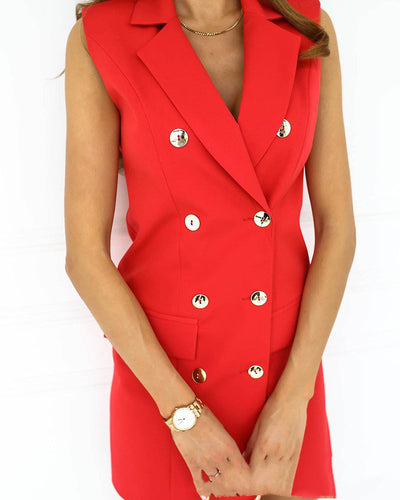 Vestido Sastre Sin Mangas Rojo Pasión Estilo Europeo - Image 10