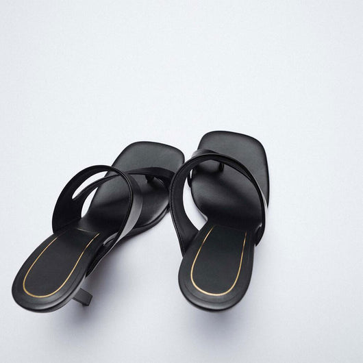 Sandalias Tacón Alto Mujer Cuero Oveja Negro Diseño Asimétrico con Cinturón - Image 10