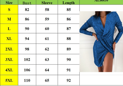 Vestido de Lentejuelas Elegante Manga Larga Escote en V - Image 10