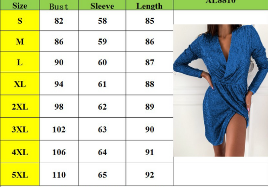 Vestido de Lentejuelas Elegante Manga Larga Escote en V - Image 10