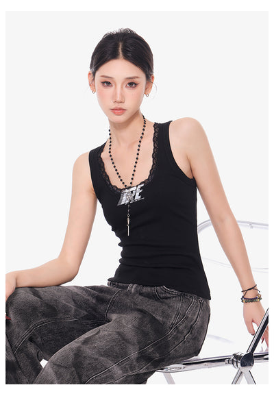 Camisola Negra de Encaje con Cuello U - Top Slim Ajustado para Mujer - Image 20