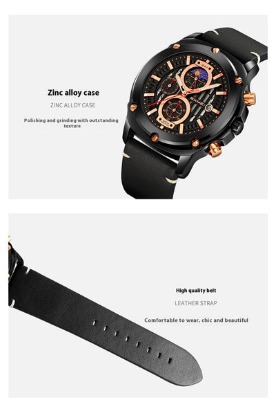 Reloj de Hombre Cuero con Tres Esferas y Seis Agujas - Cuarzo Premium - Image 20