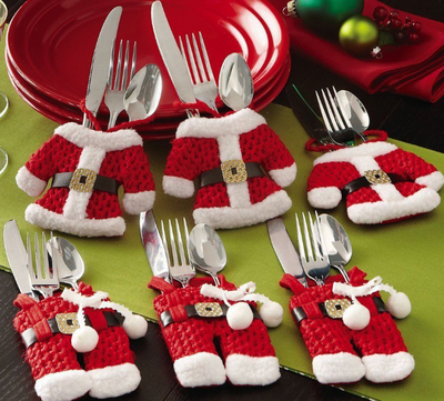 Juego de 6 Soportes para Cubiertos Navideños - Decoración Festiva de Mesa