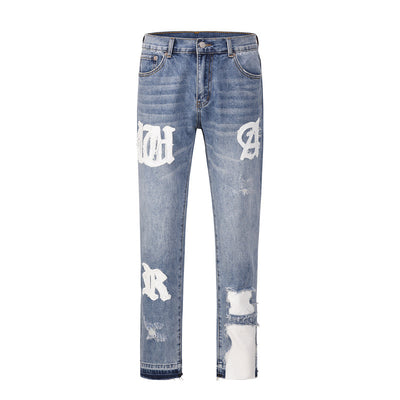 Pantalones Vaqueros Desgastados con Parches y Detalles Rotos - Image 9