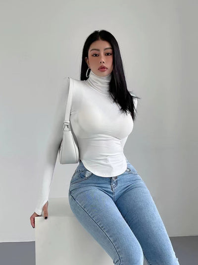 Blusa Ajustada de Cuello Alto Sexy y Elegante para Otoño e Invierno - Image 12