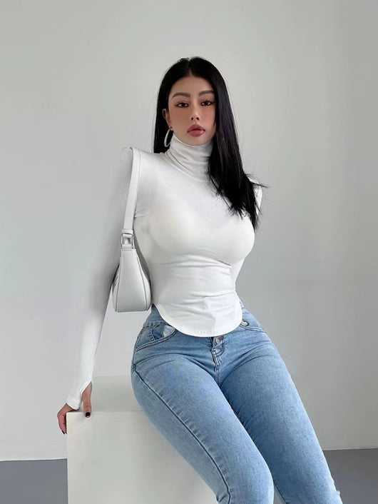 Blusa Ajustada de Cuello Alto Sexy y Elegante para Otoño e Invierno - Image 12