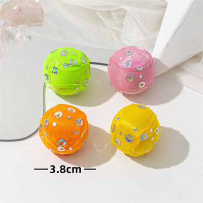 Six colorful plastic bell mesh hollow cat teasing balls in orange, green, red, purple, and pink, each 4cm. - Image 8