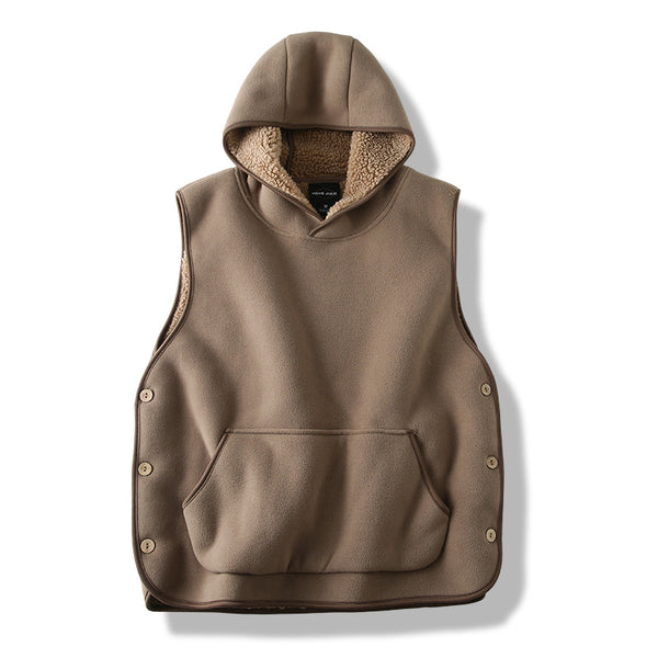 Chaleco Acolchado con Capucha y Botones Laterales - Diseño Reversible de Terciopelo