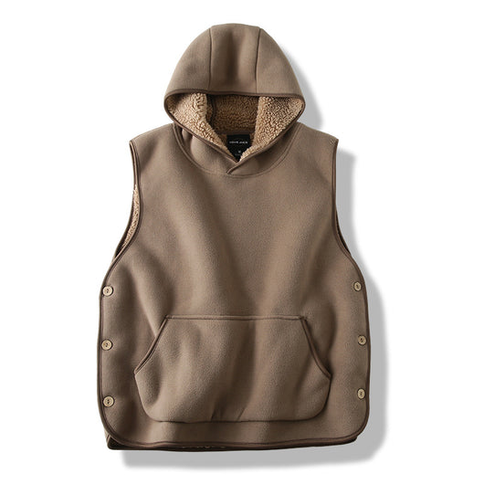 Chaleco Acolchado con Capucha y Botones Laterales - Diseño Reversible de Terciopelo