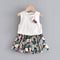 Conjunto Infantil Blusa Floral sin Mangas + Falda Estampado Hojas