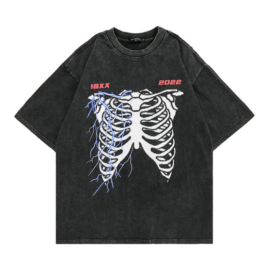 Camiseta Manga Corta Estampado Calavera Desgastada para Hombre - Image 7