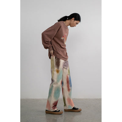 Pantalones Rectos Sueltos Pintados a Mano para Mujer - Image 4
