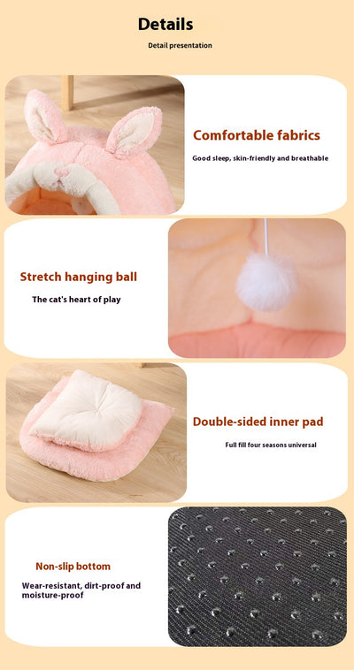 Cama Gatito Cerrada Rosa Conejo Gritón - Casa para Gatos Otoño Invierno - Image 17