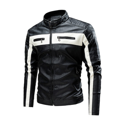 Chaqueta de Cuero Retro con Cuello Alto para Hombre - Image 11