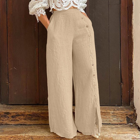Pantalones Anchos con Abertura Cintura Alta Estilo Urbano Casual - Image 3
