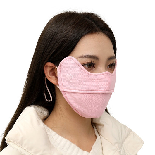 Black winter thermal mask with ear hooks, contoured for face and nose, shown on a person and in a close-up. - Image 5