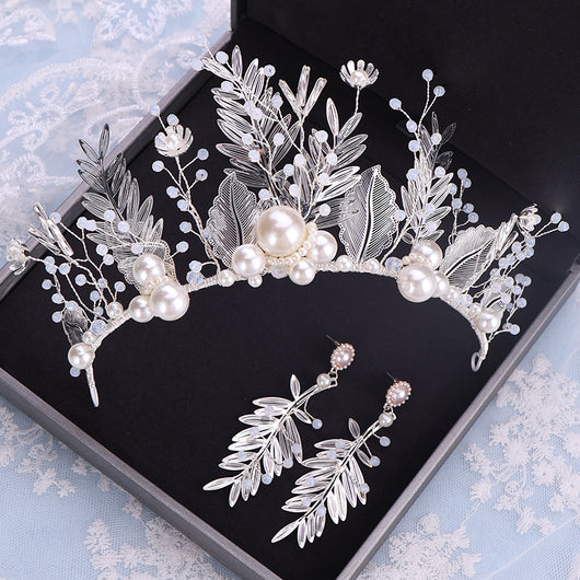 Corona Nupcial de Cristal y Hojas para Novia con Aretes - Image 12