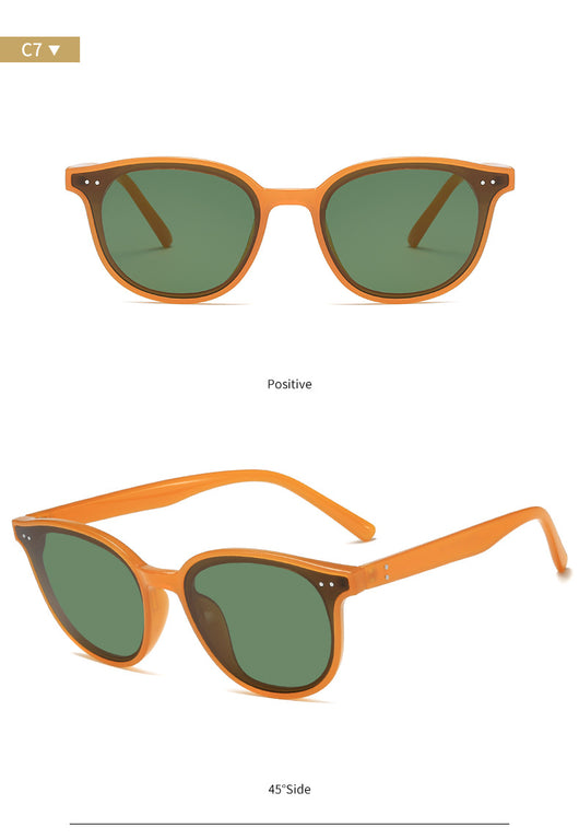 Jelly yellow frame sunglasses with green lenses, featuring a rounded cat-eye shape for UV protection and fashion. - Image 17