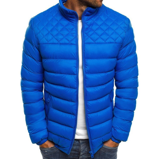 Abrigo de Invierno para Hombre con Diseño de Costura Rombo y Cuello de Pie