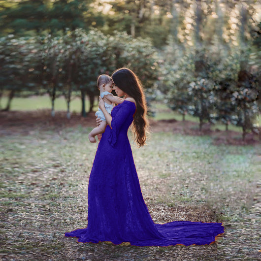 Vestido Premamá Largo con Encaje y Volantes Elegante - Image 4