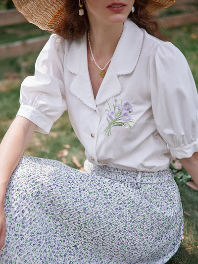 Blusa Modal Retro Francesa con Bordados para Mujer - Image 3
