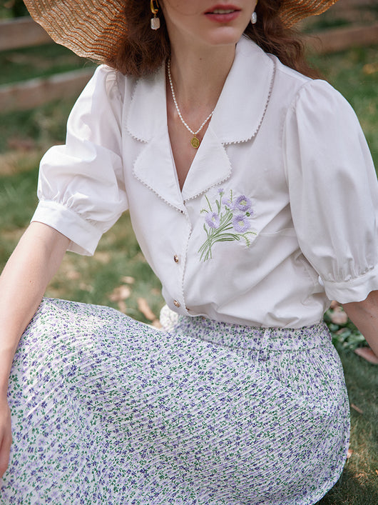 Blusa Modal Retro Francesa con Bordados para Mujer - Image 3
