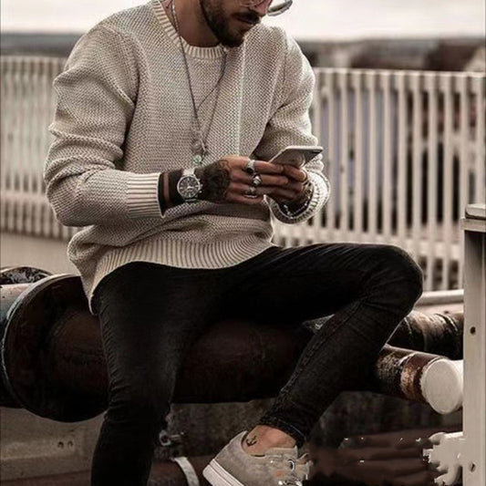 Suéter Holgado Cuello Redondo para Hombre - Colores Sólidos