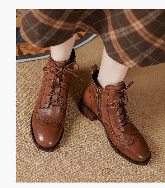 Botas Tobilleras de Cuero Estilo Retro con Cierre Lateral y Cordones - Image 16