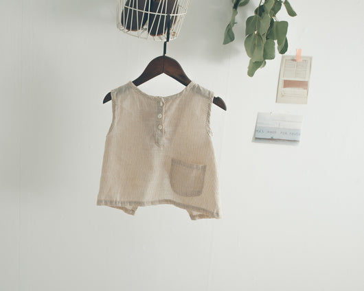 Chaleco Infantil Coreano Verano Algodón y Lino Rayas Verticales Abertura Trasera - Image 10