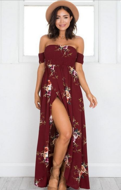 Vestido Largo Bohemio Hombros Descubiertos para Playa y Verano - Image 12