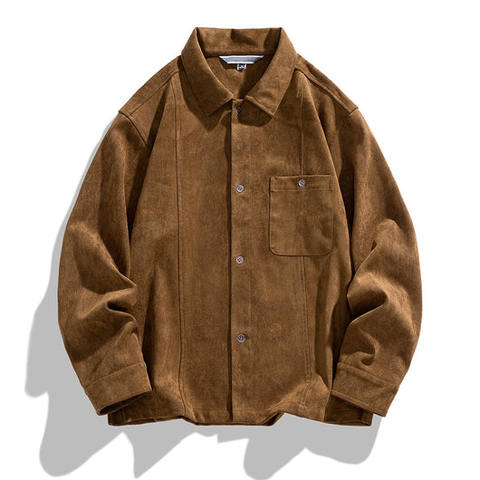 Camisa Retro Americana de Terciopelo Liso para Hombre - Manga Larga Pareja - Image 8