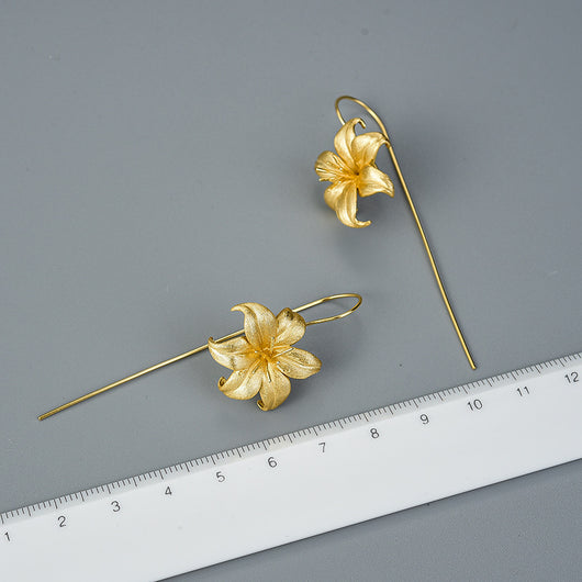 Aretes de Plata Esterlina S925 Flor de Lirio para Mujer - Image 12