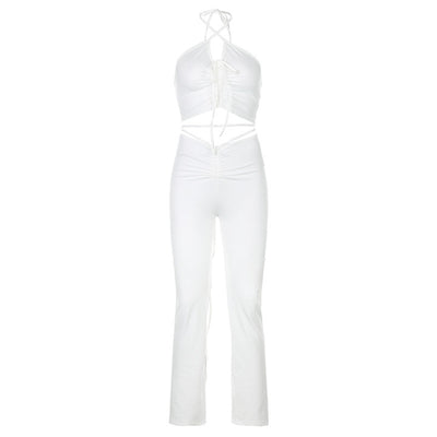 Conjunto Bandage Streetwear Azul Años 2000 - Top Halter y Pantalón Acampanado Cintura Alta - Image 12