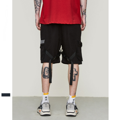 Pantalones Cortos Cargo Reflectantes con Cintas Decorativas para Hombre - Image 4
